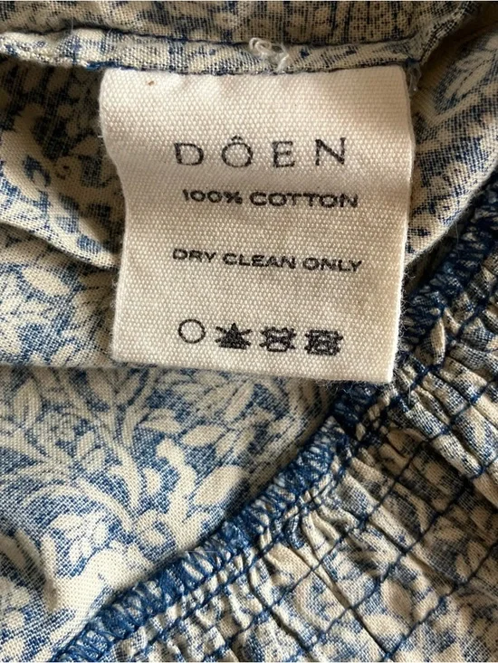 DÔEN Leda Dress in Cream Blue Prancing Fawn Floral - Size XS - Picture 11 of 12